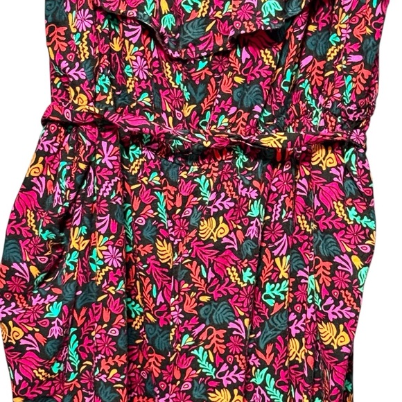 Ava & Viv Linen Bright Floral Print Ruffle Off Shoulder Neckline Belted Jumpsuit - Picture 12 of 14